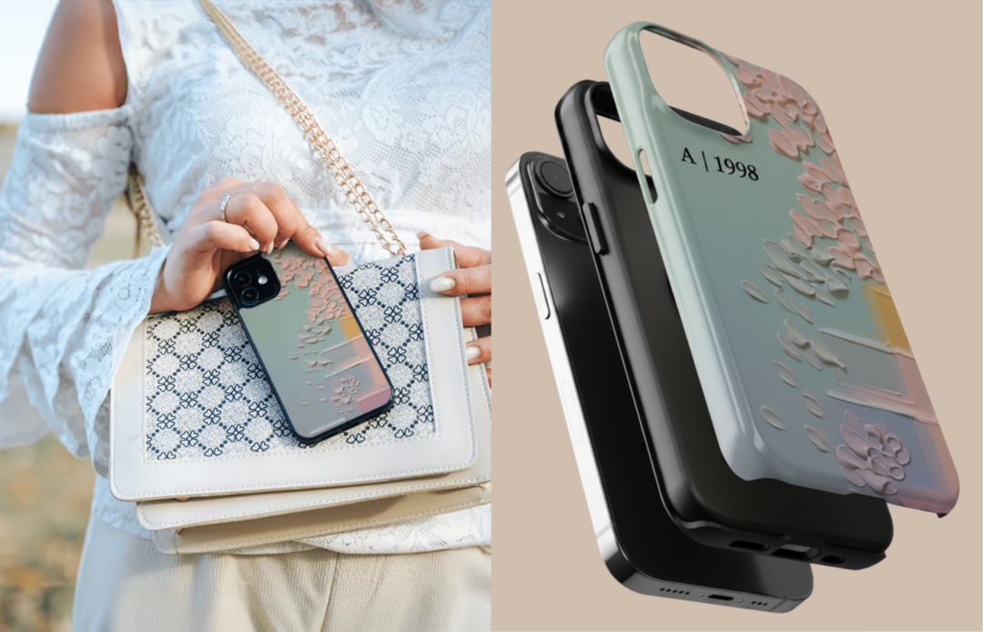 Blossom 3 | Yoursubli Blossom Handyhülle in Pastelltönen Einer Frau Zum Outfit Gehalten Und Eine Nahaufnahmen Der Personalisierten Armor Case | Yoursubli