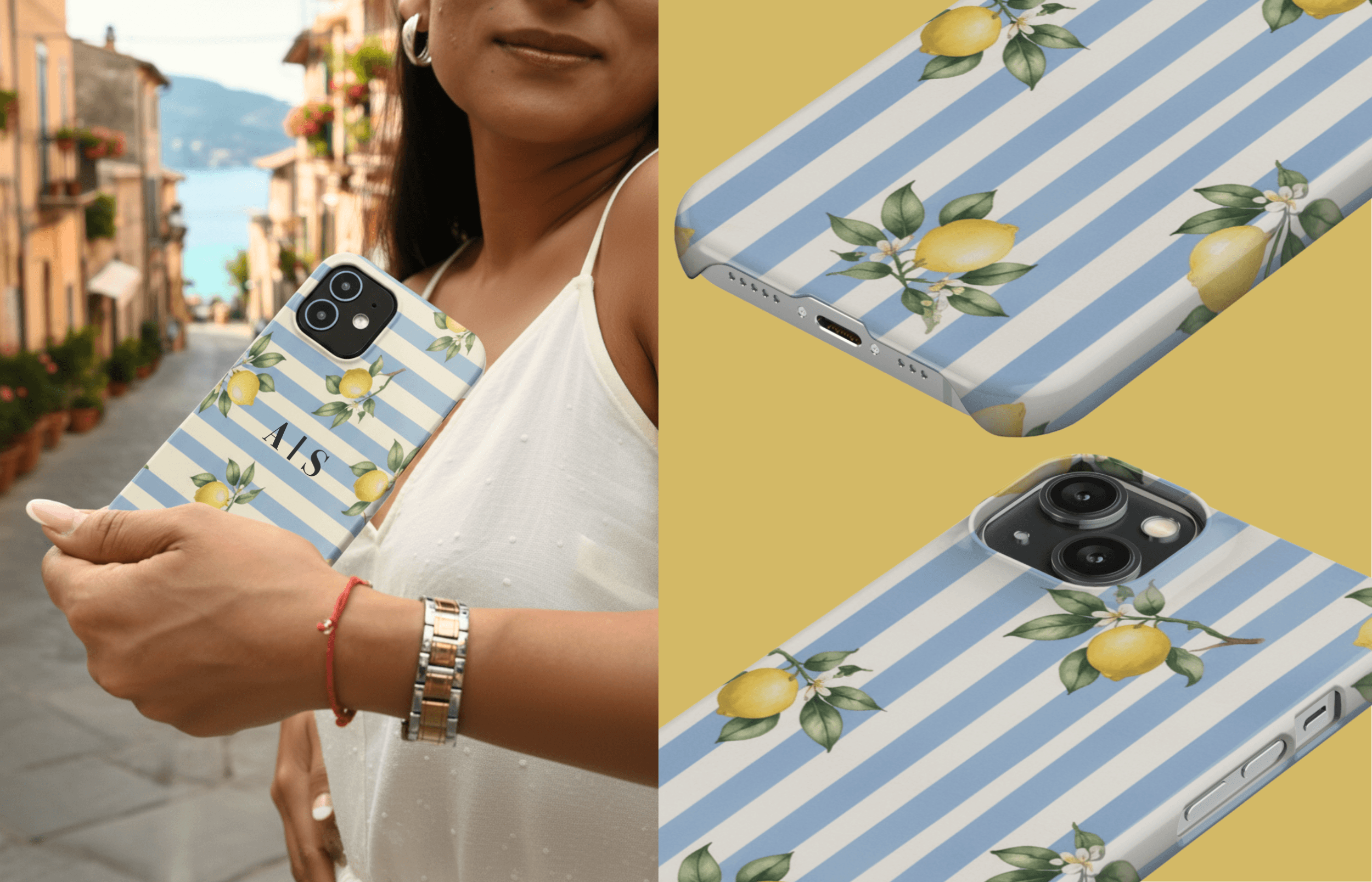 Personalisierte Amalfi Lemons Handyhülle Mit Initialen Als Detail  Und Handaufnahme | Yoursubli