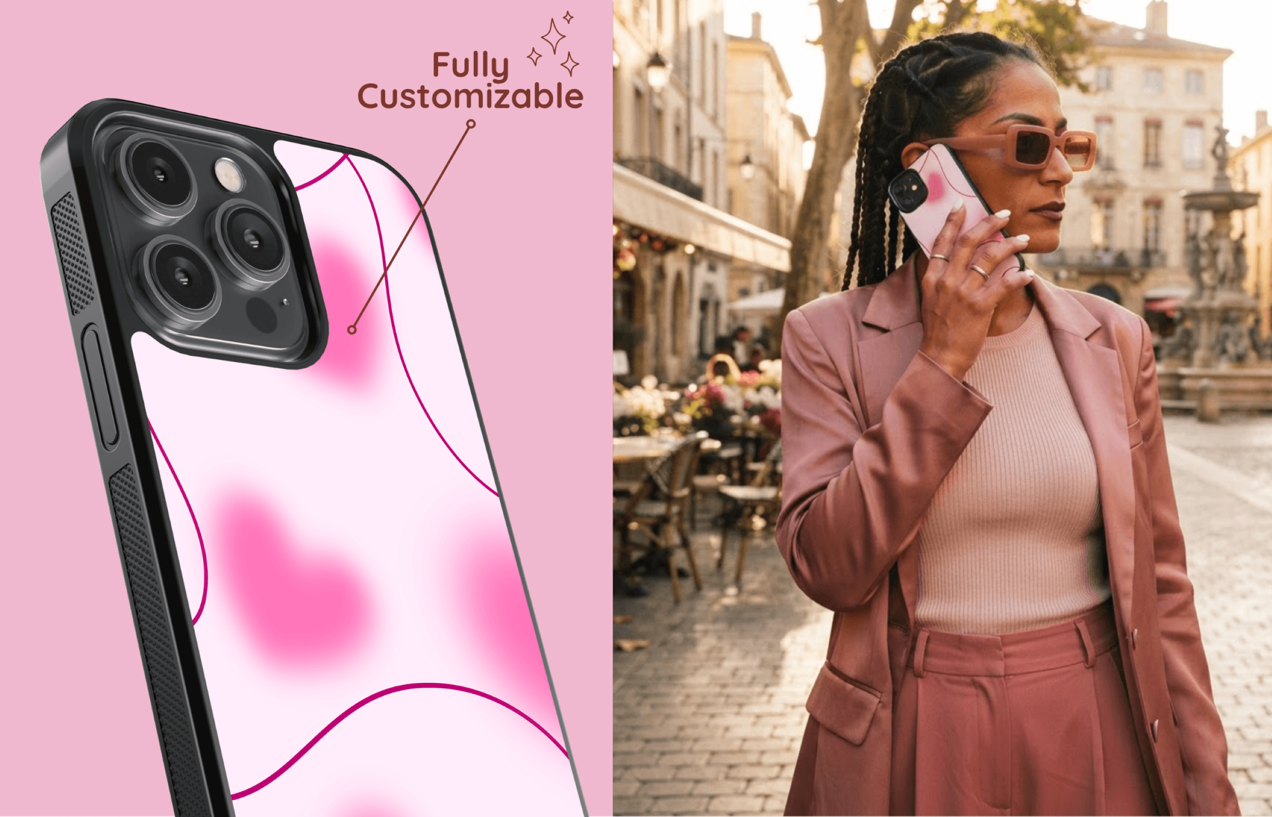 Aura Core Smartphone case Im Rosy Reverie Design Mit Rosanen Herzen Präsentiert in Einer Stilvollen Passenden Lifestyle szene | Yoursubli