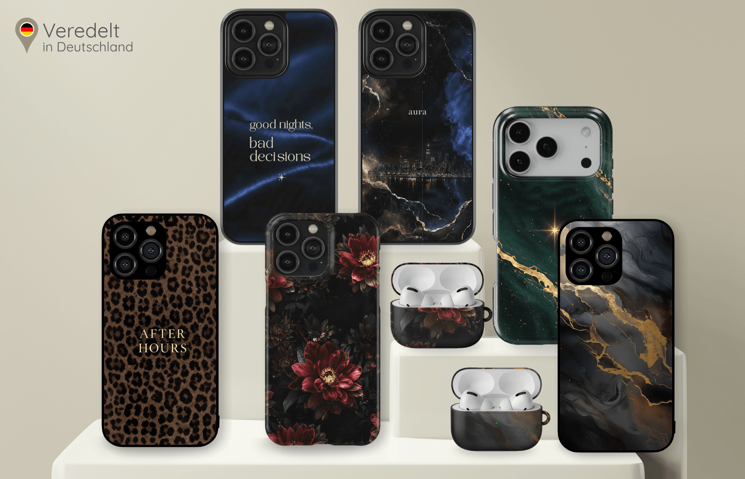 Verschiedene Personalisierte 1 handyhüllen Und Airpods Cases Der Yoursubli After Hours Kollektion Mit Edlen Marmor  Leopard  Und Blüten designs Veredelt in Deutschland | Yoursubli