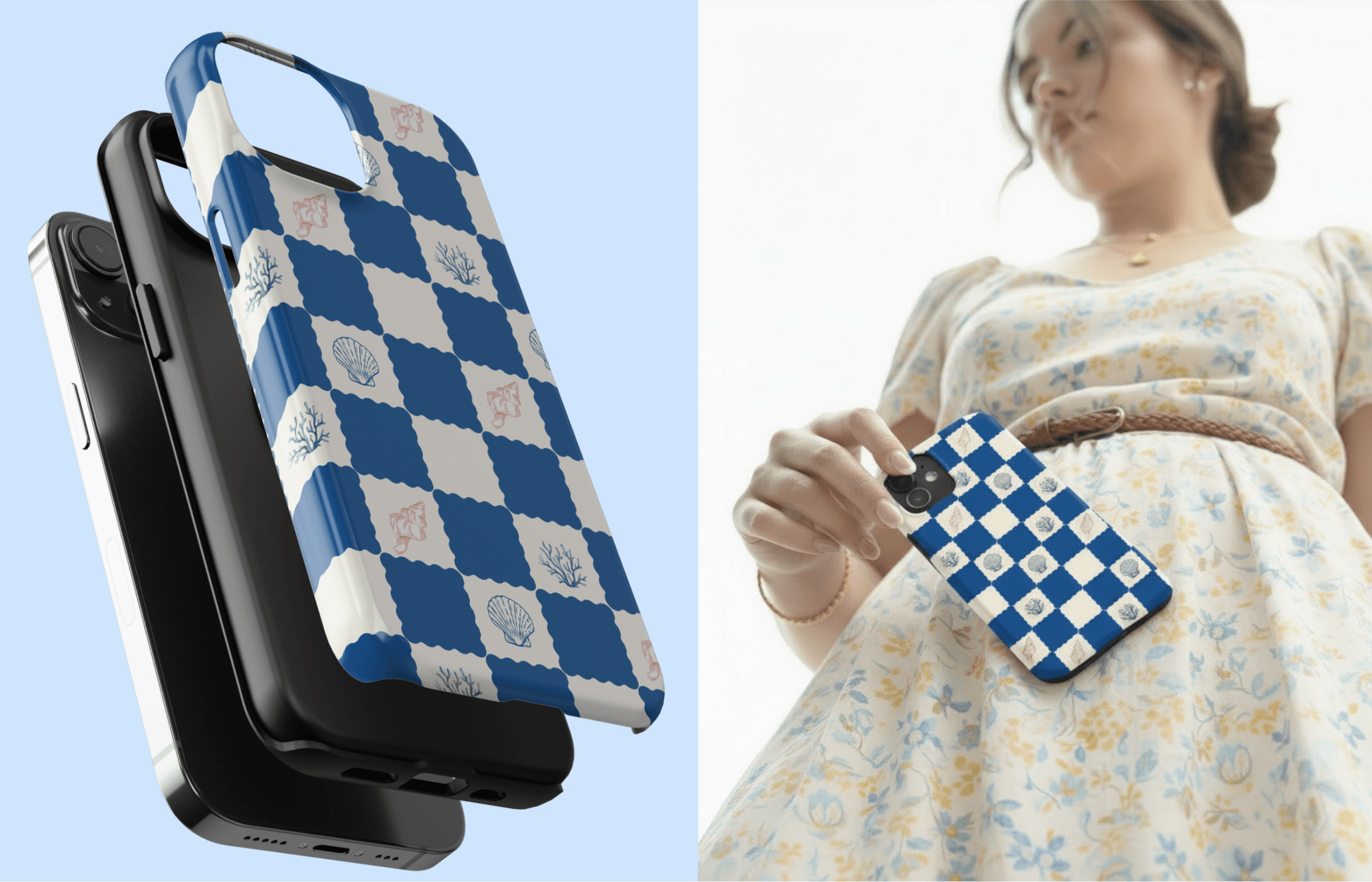 Amalfi Lemons Handyhülle in Blau Und Weiß Von Einer Frau Gehalten in Sommerlicher Umgebung Am Markt | Yoursubli