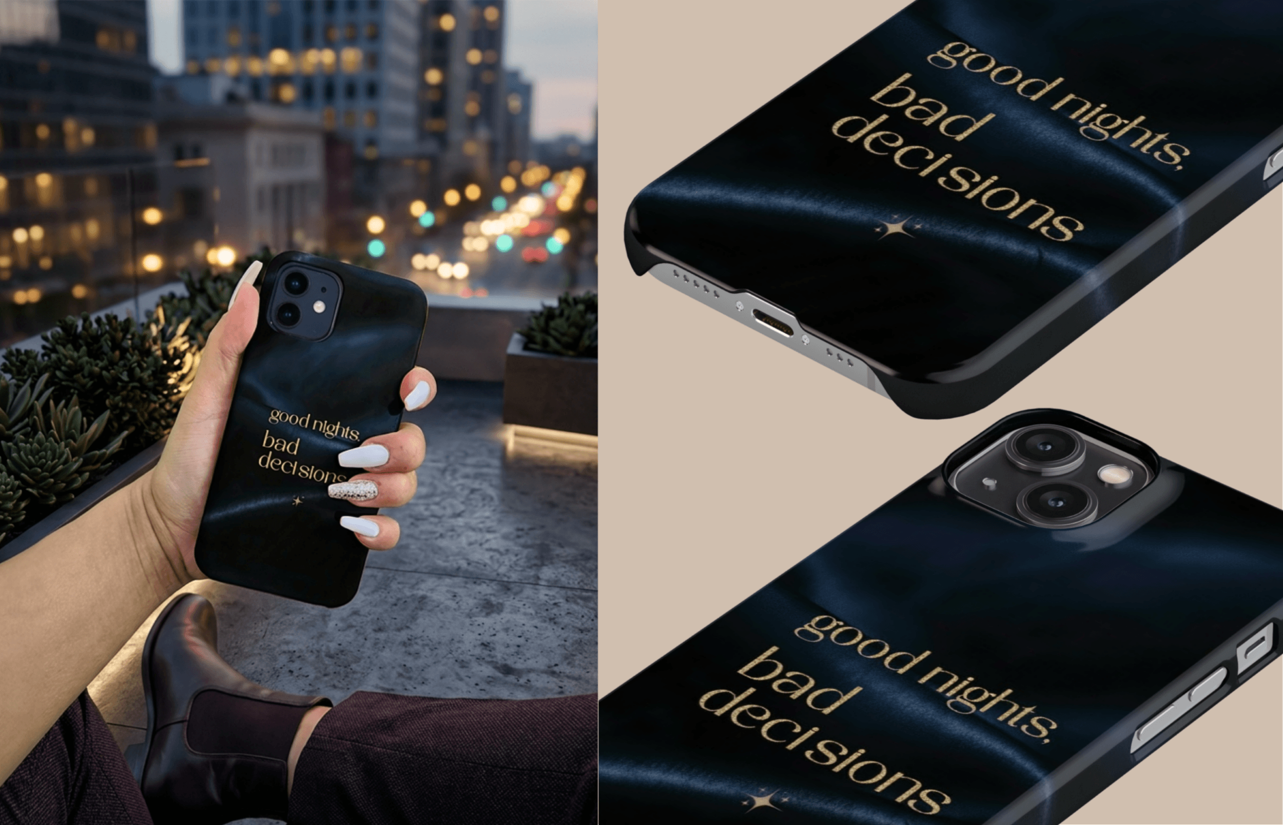 Lumina Case Im Design Nocturnal Als Detail  Und Handaufnahme Und Von Einer Frau in Der Hand Gehalten | Yoursubli