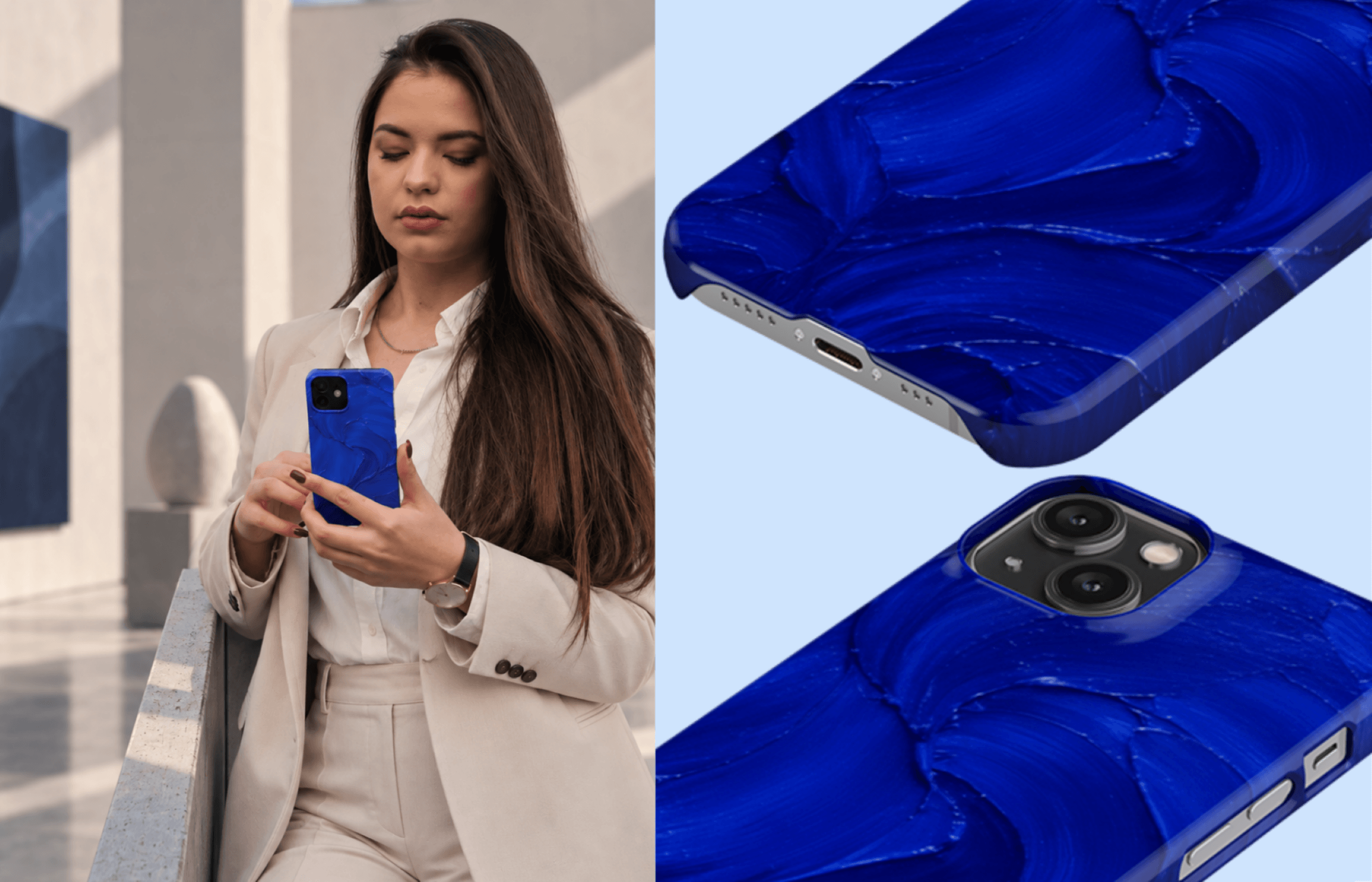 Fließenden Farbverläufen Inszeniert in Einer Modernen Lifestyle Ästhetik Mit Passenden Lumina Case Ultramarine in Intensivem Ultramarinblau Mit Malerischen Pinselstrukturen Und Detailaufnahmen Des Designs | Yoursubli